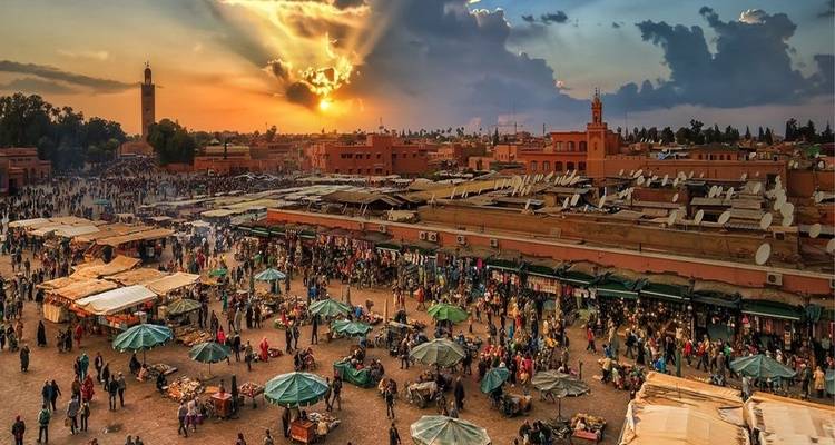 Image of a vibrant North African market (souk)